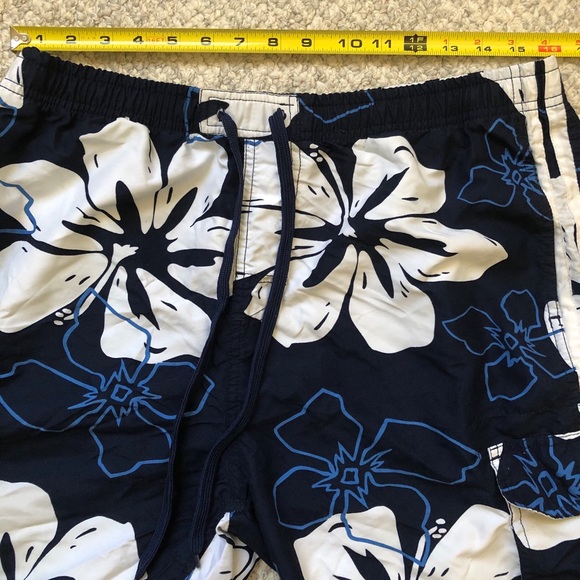 Blue White Hawaiian Hibiscus Board Shorts Swim Trunks Medium - Picture 4 of 12